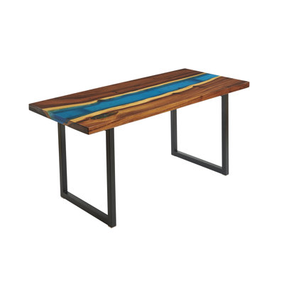 Abubacar Walnut Rectangular Wood Top Dining Table with Steel Base