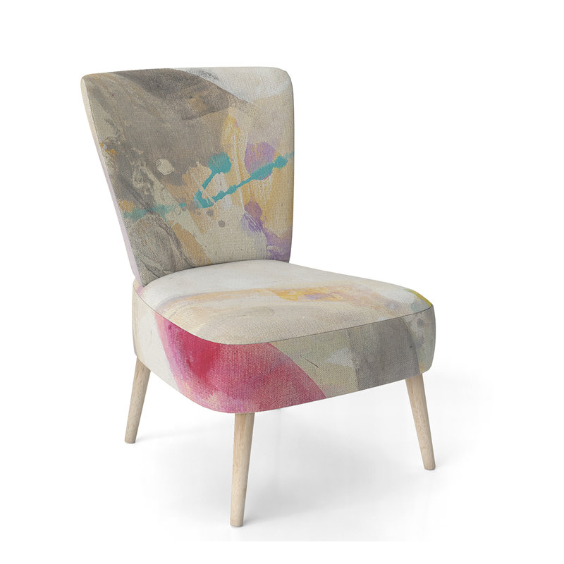 Upholstered Floral Side Chair - Modern floral Accent Chair, Floral Yellow Polyester Blend 2