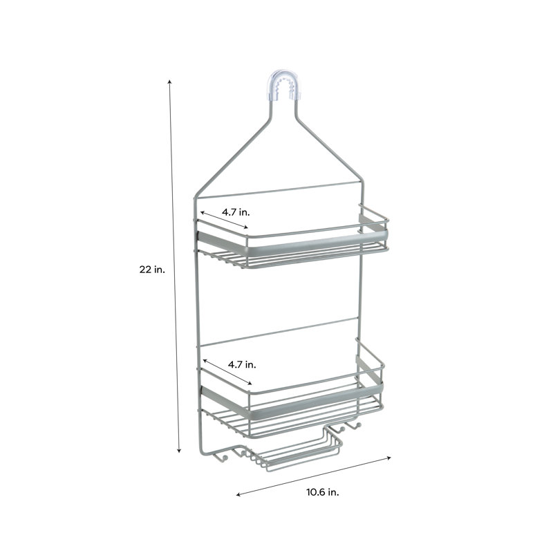 Gray Metal 2-Tier Suction Mount Shower Organizer