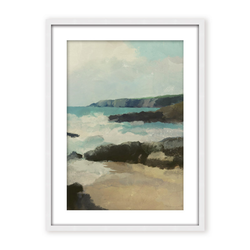 Coastal Retreat Rocky Beach par Dan Hobday, H 24 po x l 16 po, Framed Canvas, Beige