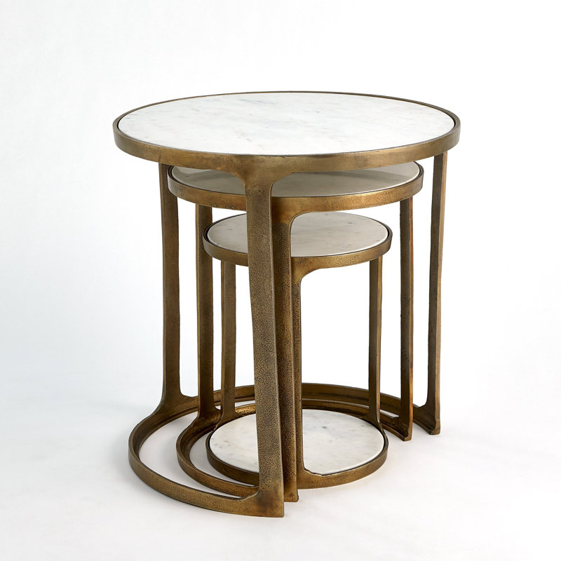 3 Piece Marble Top Nesting Table Set-Brass