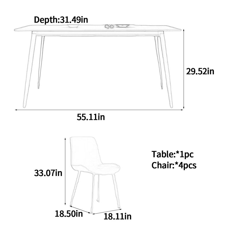 Pure White Rectangular Dining Table, 29.52"H x 55.11"L x 31.49"W, 5