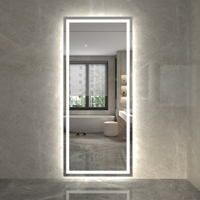 Zheljo Frameless Oversized Lighted Bathroom Mirror Vanity Mirror, 32" H x 84" W