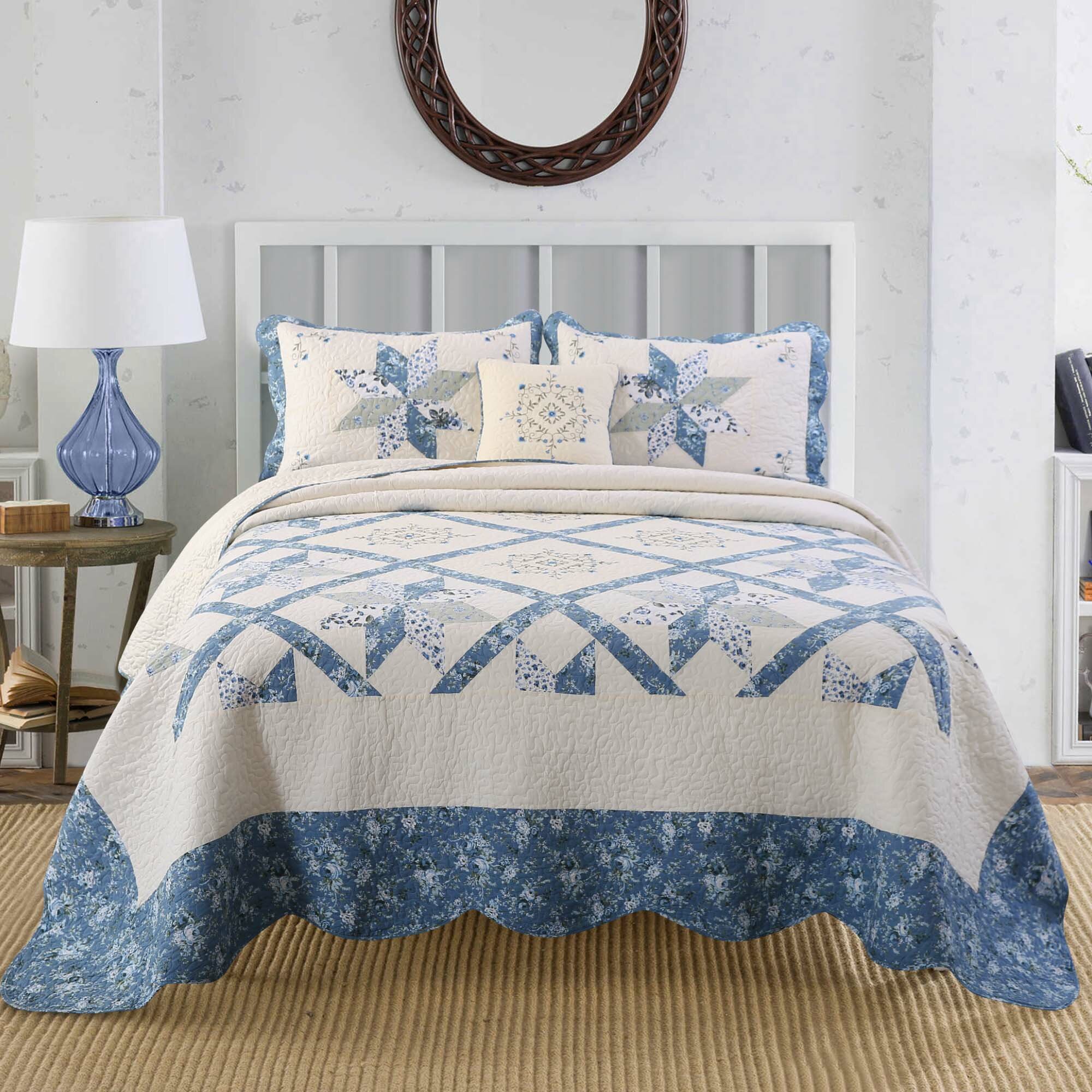 30 Drop Dust Ruffle Quilted Bed Spread with Pillow sham 800 TC