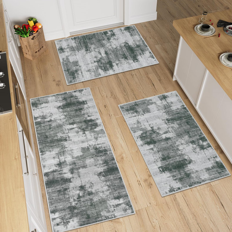 Abstract Polyester Anti-Fatigue Non-Skid Kitchen Mat, Dark Grey