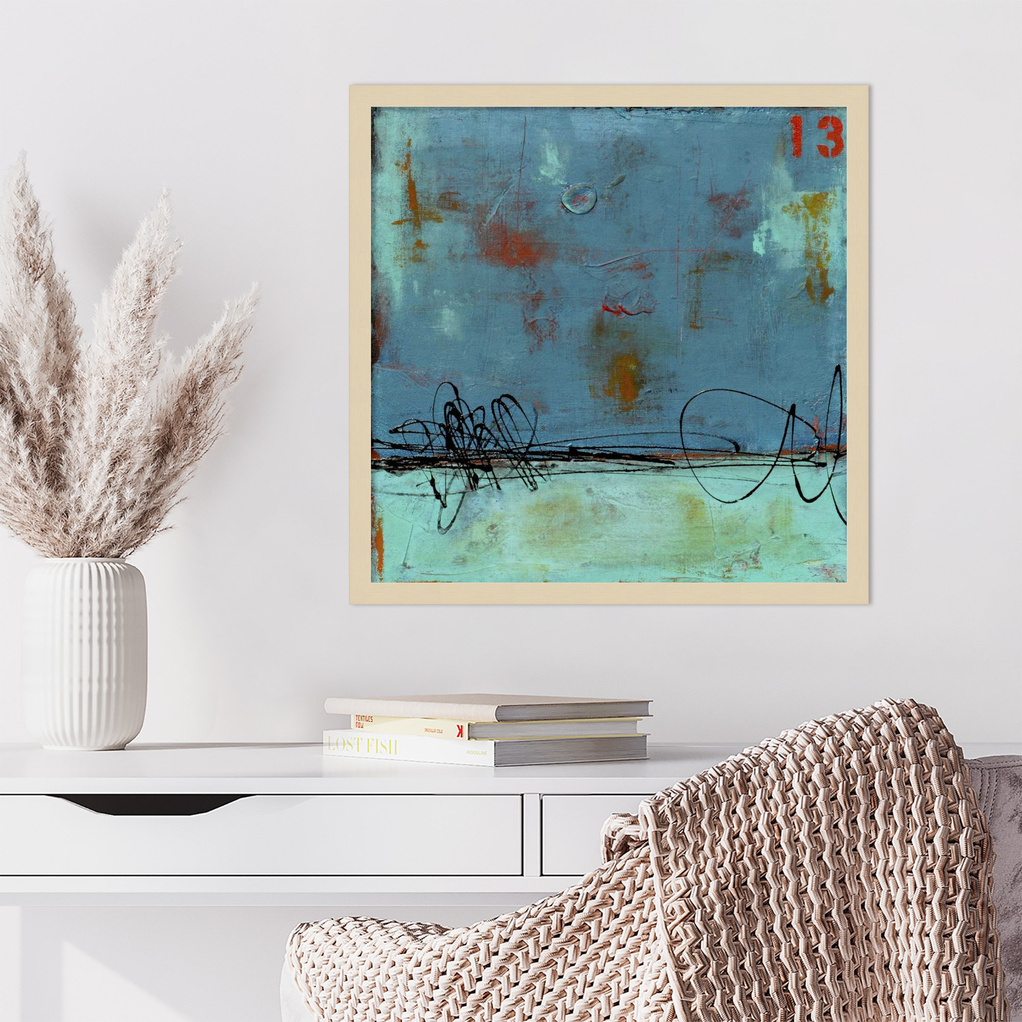 Blue Bay Marina I by Mauro Wood Framed Wall Art Print, 21" H x 21" W, Brown