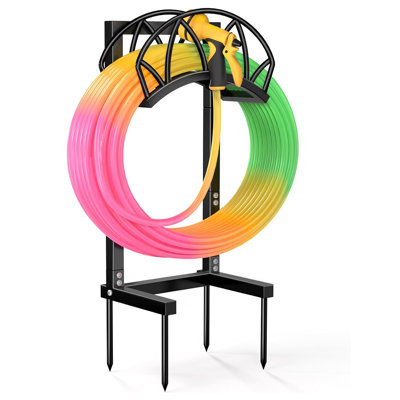 Garden Hose Holder, Freestanding Water Hose Reel Stand, Holds 160 FT, Black | Heavy Duty Detachable Hose Storage Rack, Outdoor Water Hose Holder, for Yard, Lawn, Farm, Patio, Garden Storage