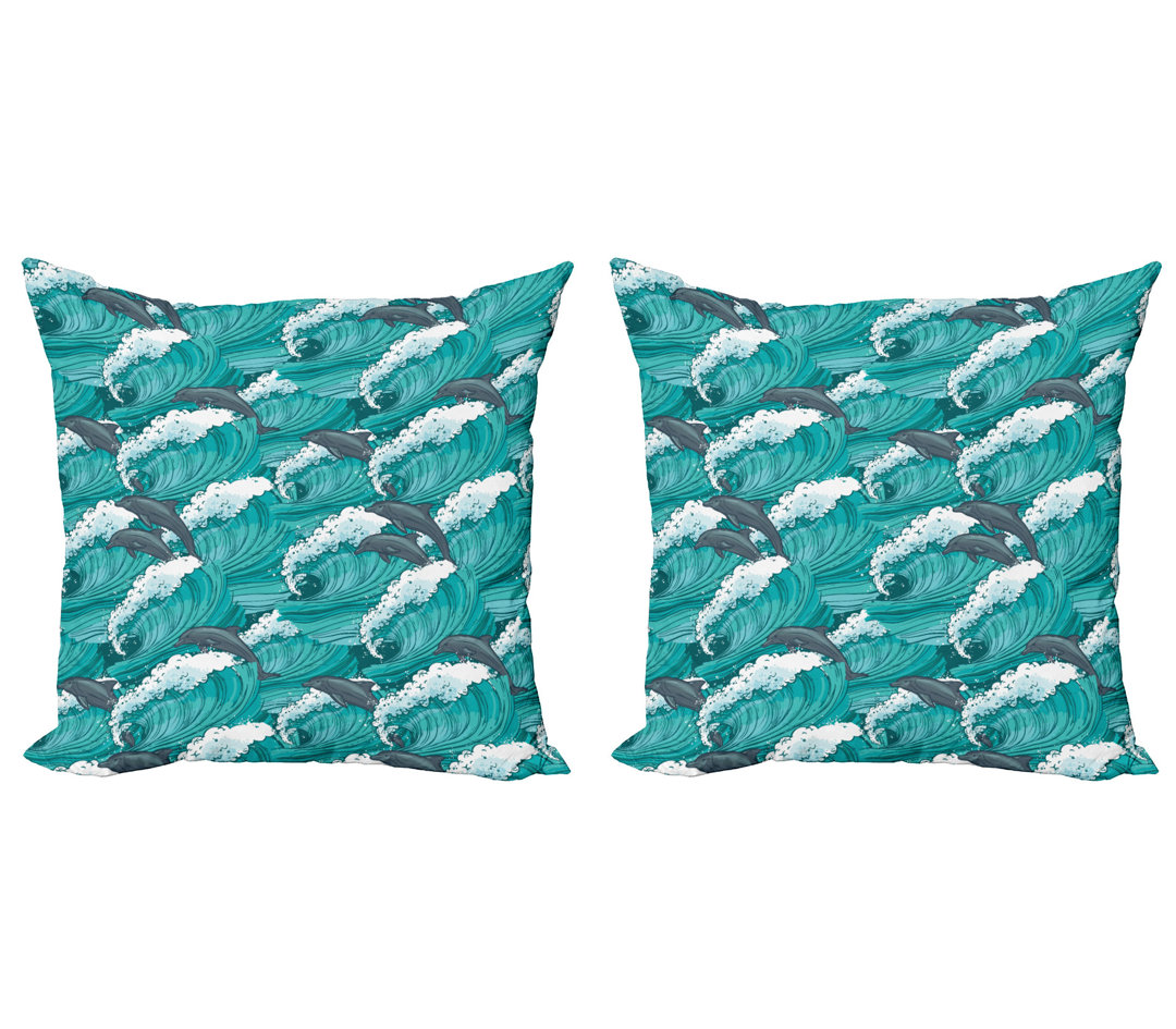 Dekokissen Kissenbezug, Surfen Doodle Dolphins, Ozean, Charcoal Grey Teal weiß