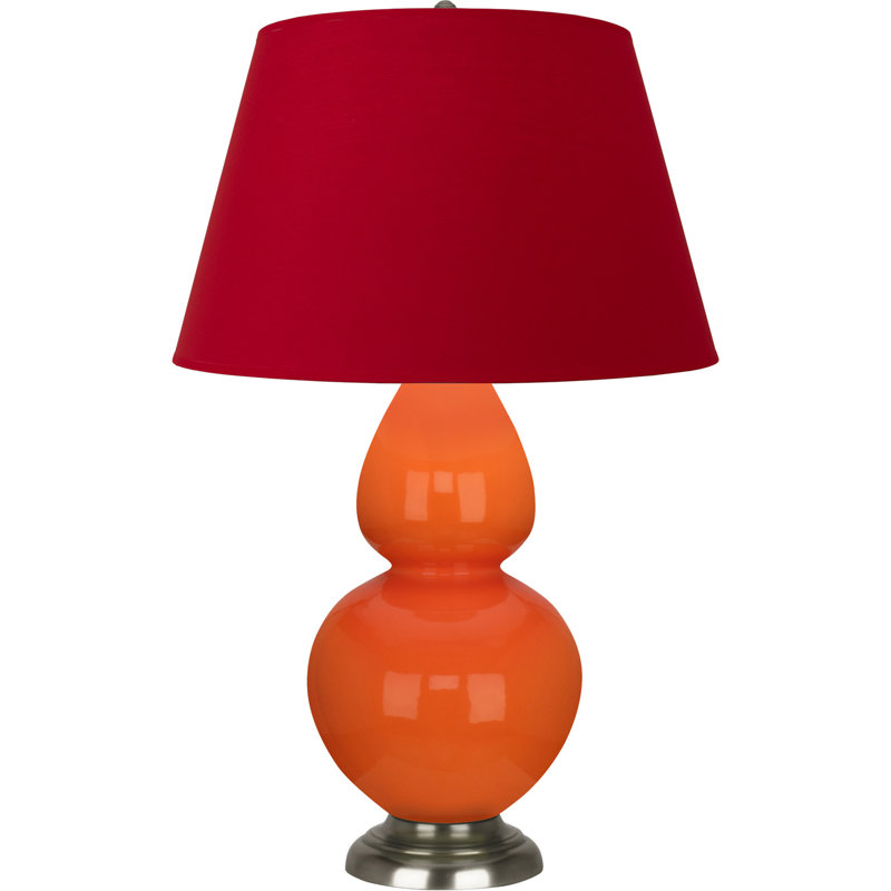 Lampe de table double gourde en céramique, Blanc cassé, Citrouille vernie / argent antique, Argent argent