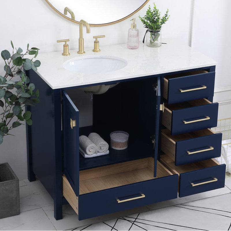 Meuble-lavabo simple 42 po avec plateau en marbre Hines, Bleu