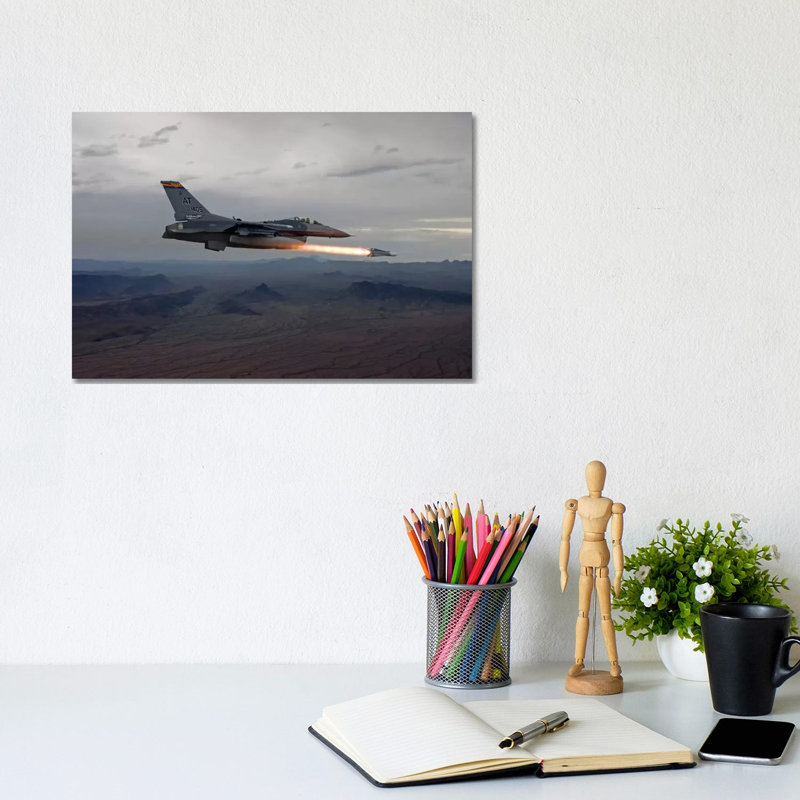 F-16 Fighting Falcon Fires An AGM-65 Maverick Missile by HIGH-G Productions - Wrapped Canvas Print, 20.32 cm H x 30.48 cm W