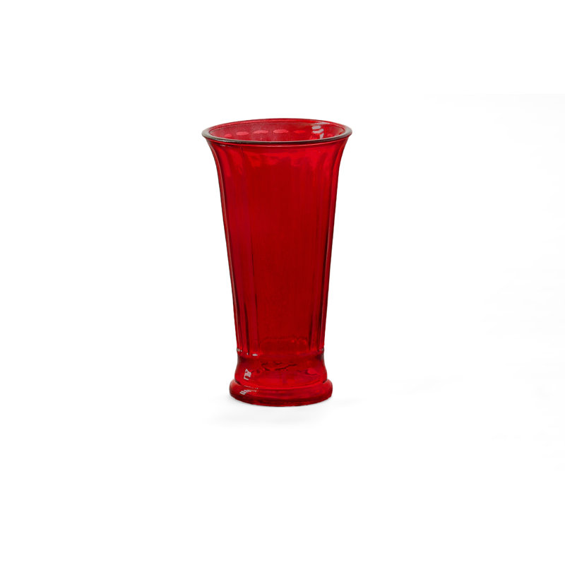 Vase en verre nervuré rose, Rouge, H 3,75 po x l 3,75 po x P 7,5 po