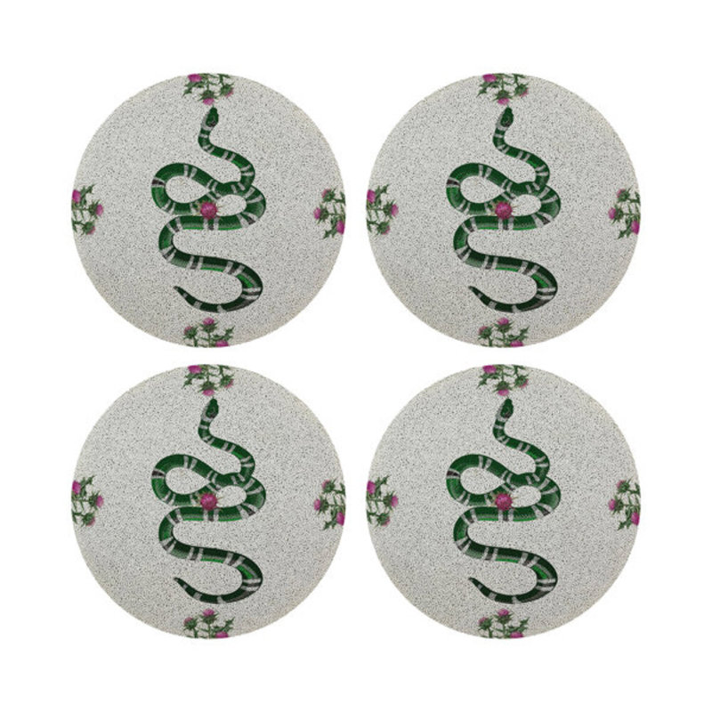 Thistle And Snake Round Pebble Placemat, Pink White