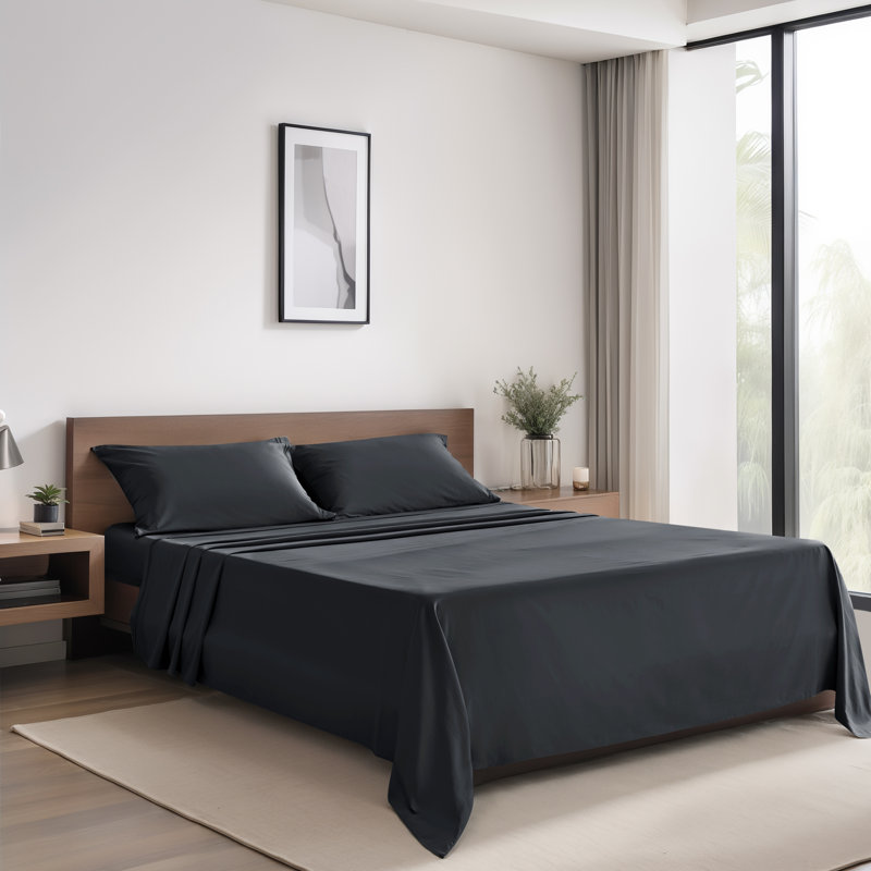 Ensemble de draps en coton super doux à densité de tissage de 1 600 fils Tencel, Gris foncé