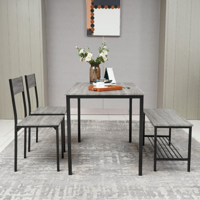 Dining Table Set With 2 Chairs And 1 Bench Rectangle Desk Furniture