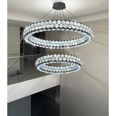 Lustre en cristal 2 anneaux pour salon noir