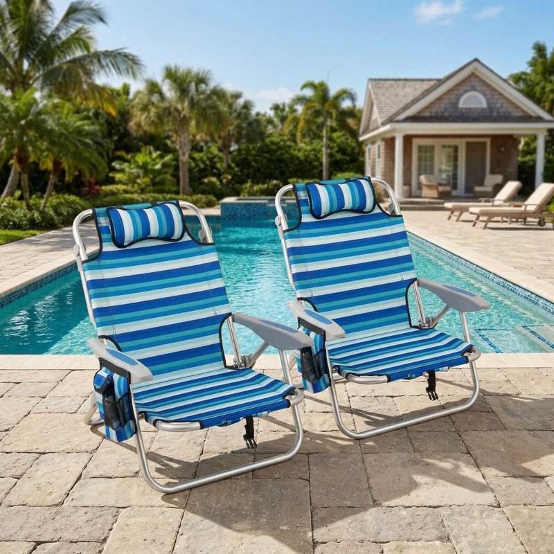 Set Of 2 Foldable Adult Outdoor Beach Chairs With 4 Position Adjustable Backrest For Beach Poolside Camping Backyard Relaxation Use