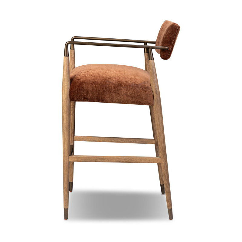 Waldon Stool, Counter Stool (27.68" Seat Height), Altair Sienna/Polyester, Drifted Oak/Brushed Brass