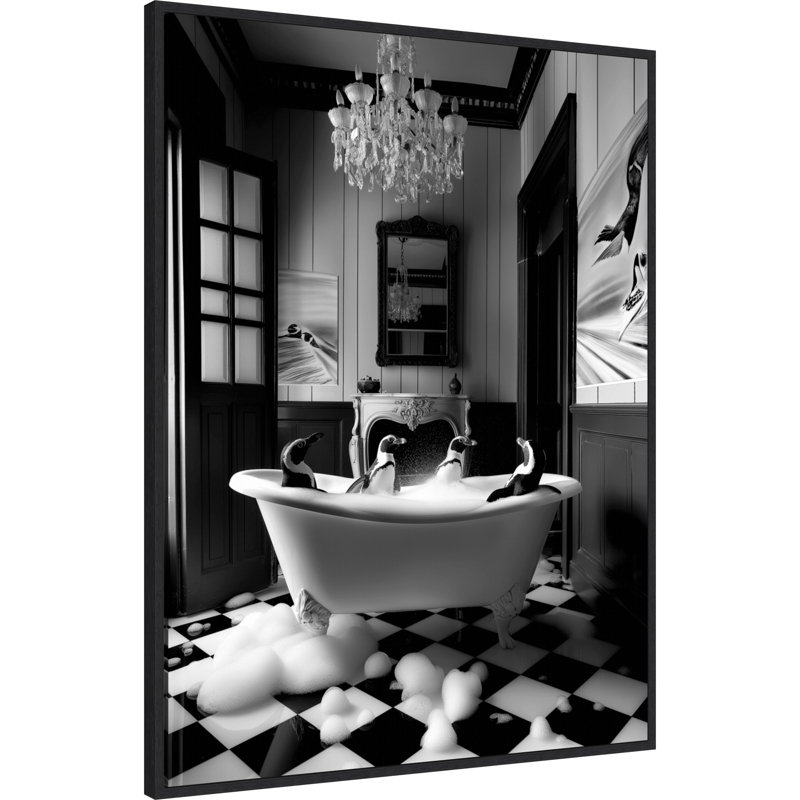 «Penguin Spa Day» par Hostetter, reproduction d'art sur toile encadrée, H 42 po x l 32 po