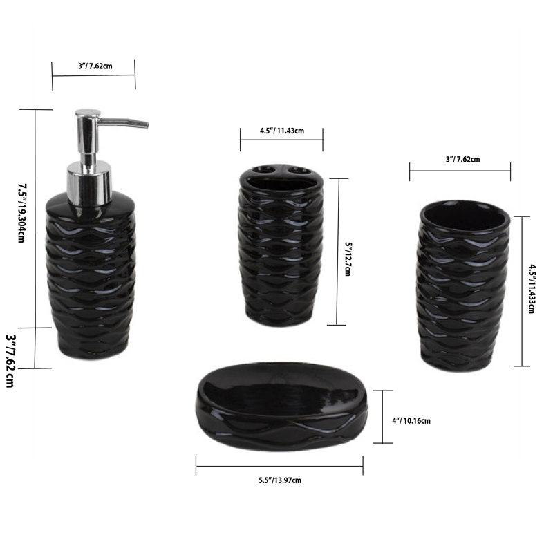 Ensemble d'accessoires de salle de bain 4 pièces  Curves, Noir