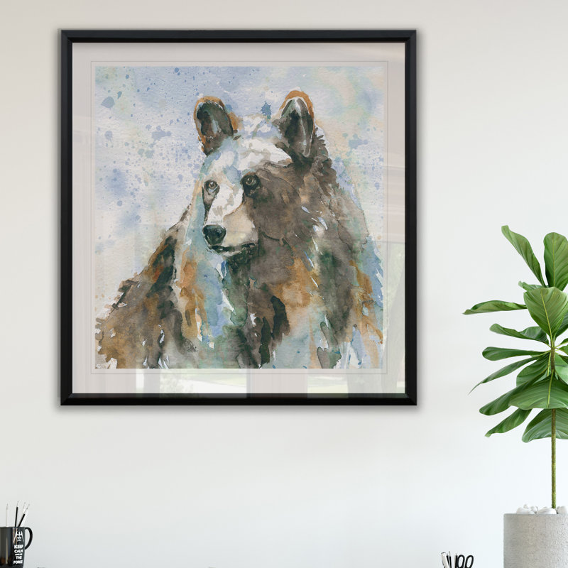 Ours noir sur bleu - Reproduction encadrée sur papier, H 17,5 po x l 17,5 po x P 1,5 po
