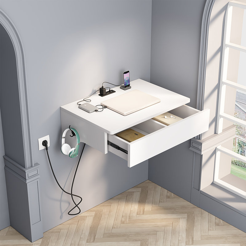 Bureau de chargement mural, petite table de rangement murale pour les petites pièces, Blanc