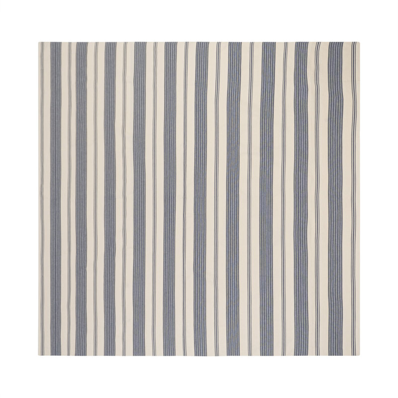 French Home 63”X 63” Blue And Cream Striped Tablecloth, Blue/Cream
