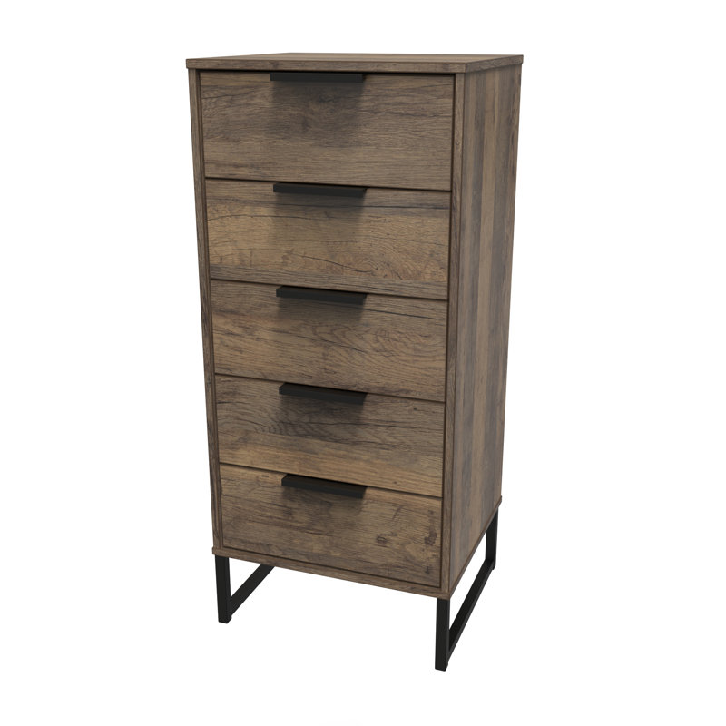 Fully Assembled Luecinda 5 - Drawer Chest of Drawers, Vintage Oak