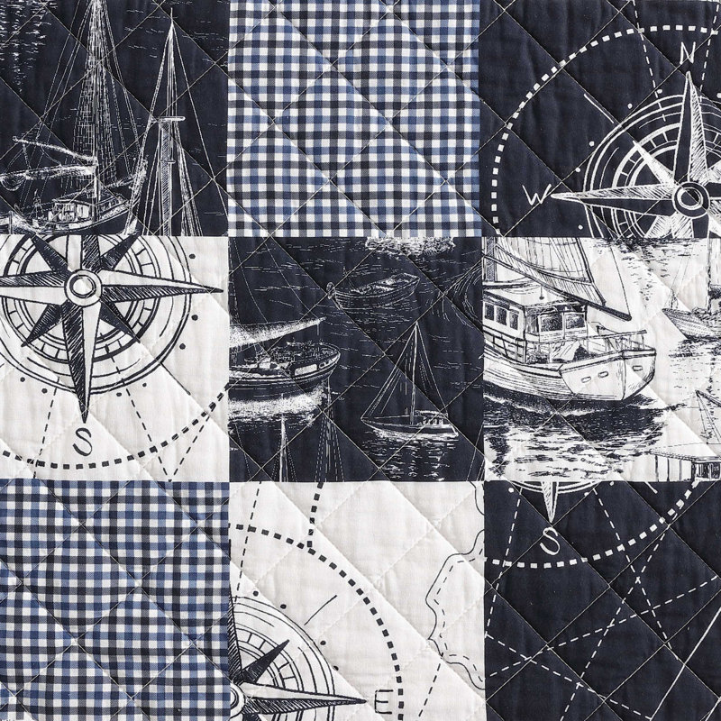 Ensemble de courtepointe réversible en coton Nautica Sailors, Courtepointe pour lit simple + 1 taie décorative 