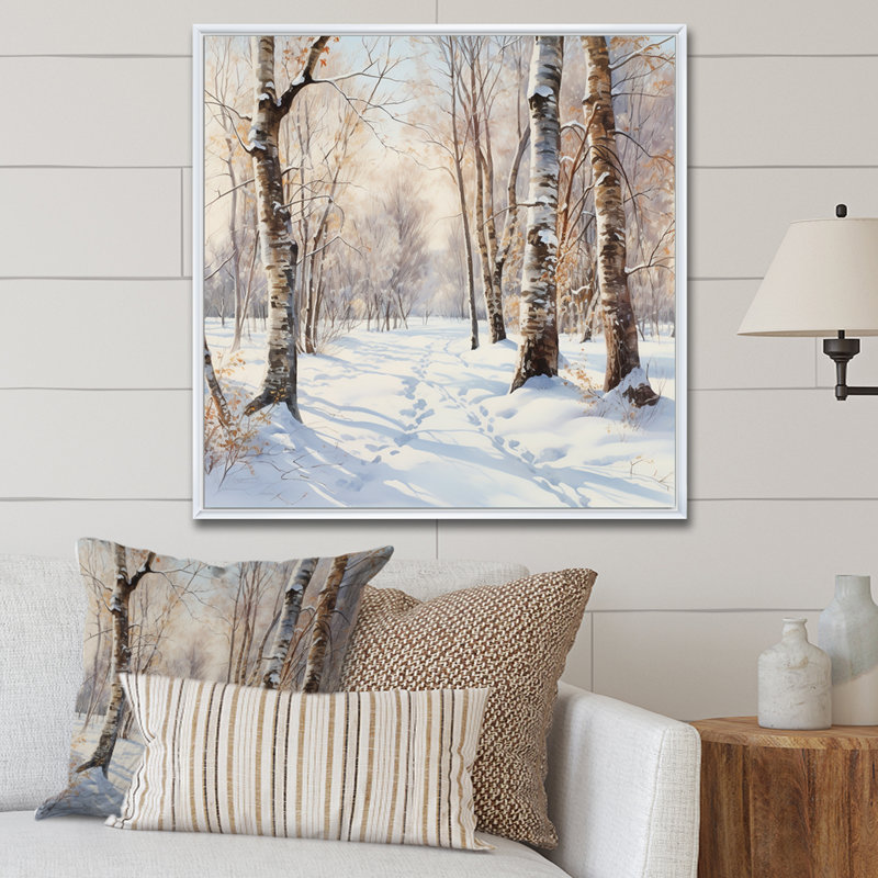 «Trees Charm In Winter I - Trees», art mural, White Picture Framed, 36" H x 36" W