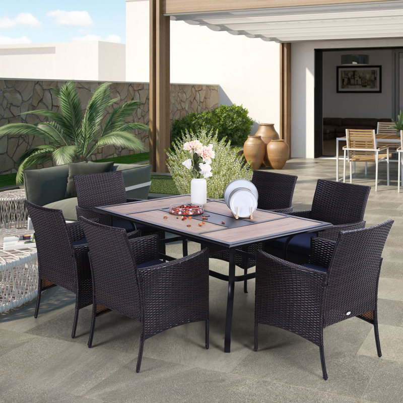 6 - Person Patio Dining Set with Rectangular Table , Cushions Included