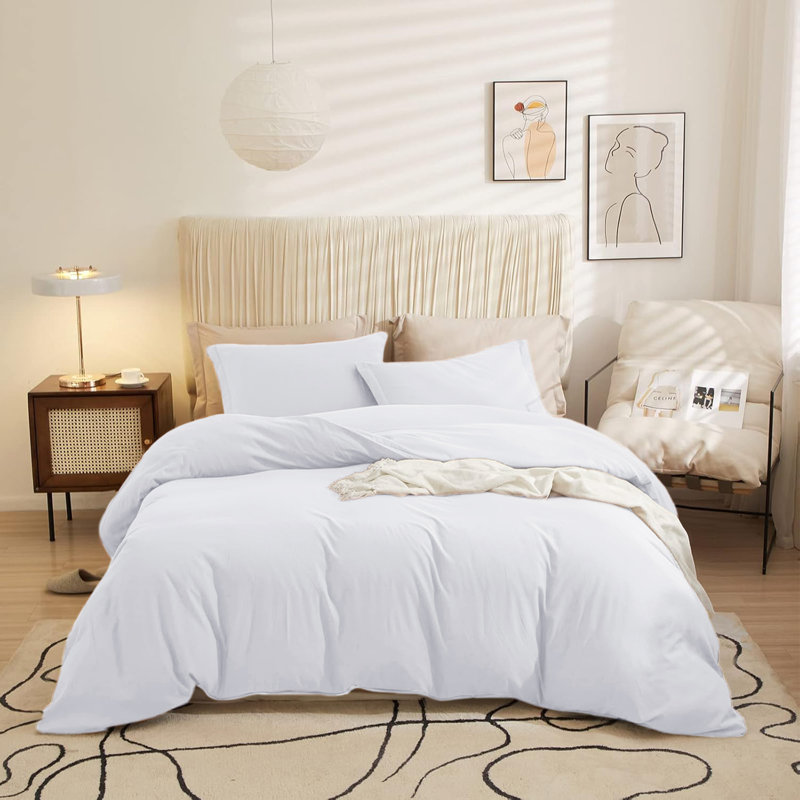 Ultra Soft 3-Piece Dyed Duvet Cover Set With Pillowcases, Double Duvet Cover + 2 Standard Pillowcases, White