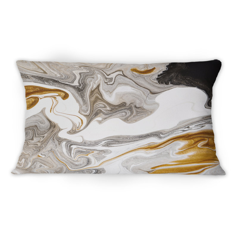 Coussin noir et blanc à motif de vagues en marbre liquide III - imprimé moderne 1