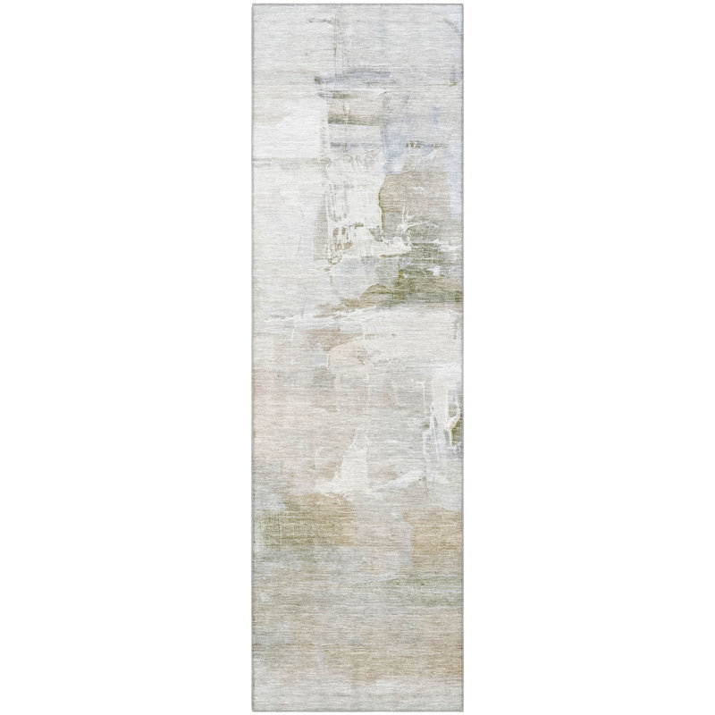 Premium Machine Washable Mayfield Abstract Rug, 2'3" x 7'6" Runner, Linen