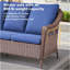 Canapé d'extérieur 67,3 po en osier pour terrasse, canapé 3 places en PE avec coussins bleus pour terrasse ou cour