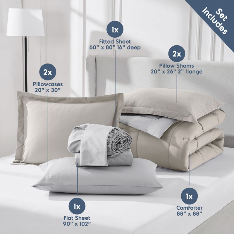 Beige and Light Grey Queen Microfiber Reversible Comforter Set