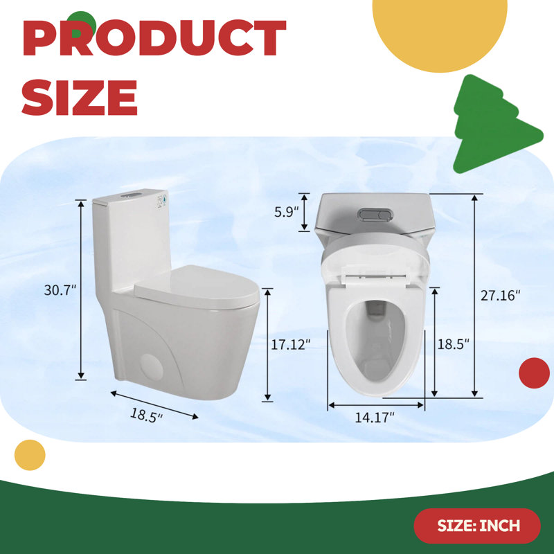 Toilette moderne une pièce avec double chasse, hauteur confort allongée, siège à fermeture douce, céramique, Blanc