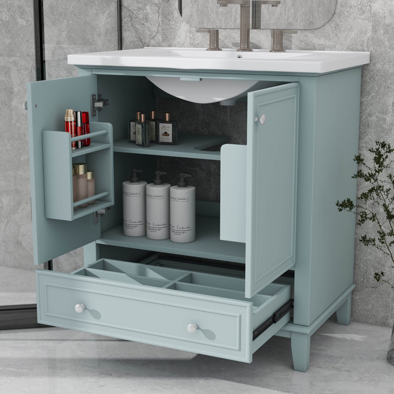 Armoire multifonctionnelle de base de meuble-lavabo 30 po avec portes et tiroir, Vert