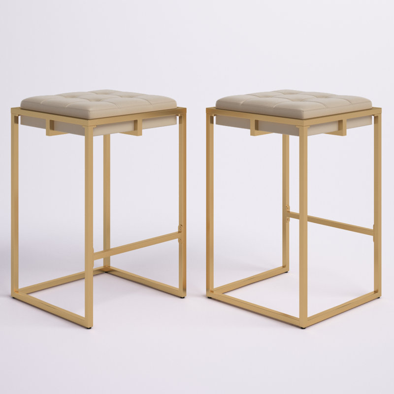 Simmerman Upholstered Counter Stool with Metal Frame, Beige Velvet, Counter Stool (26” Seat Height)