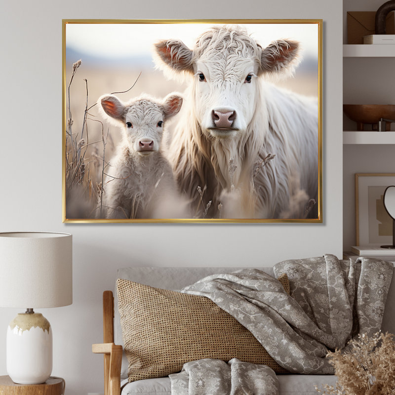 Cattle Gentle Family I - Print, 30" H x 40" W x 1.5" D, Gold Floater Framed