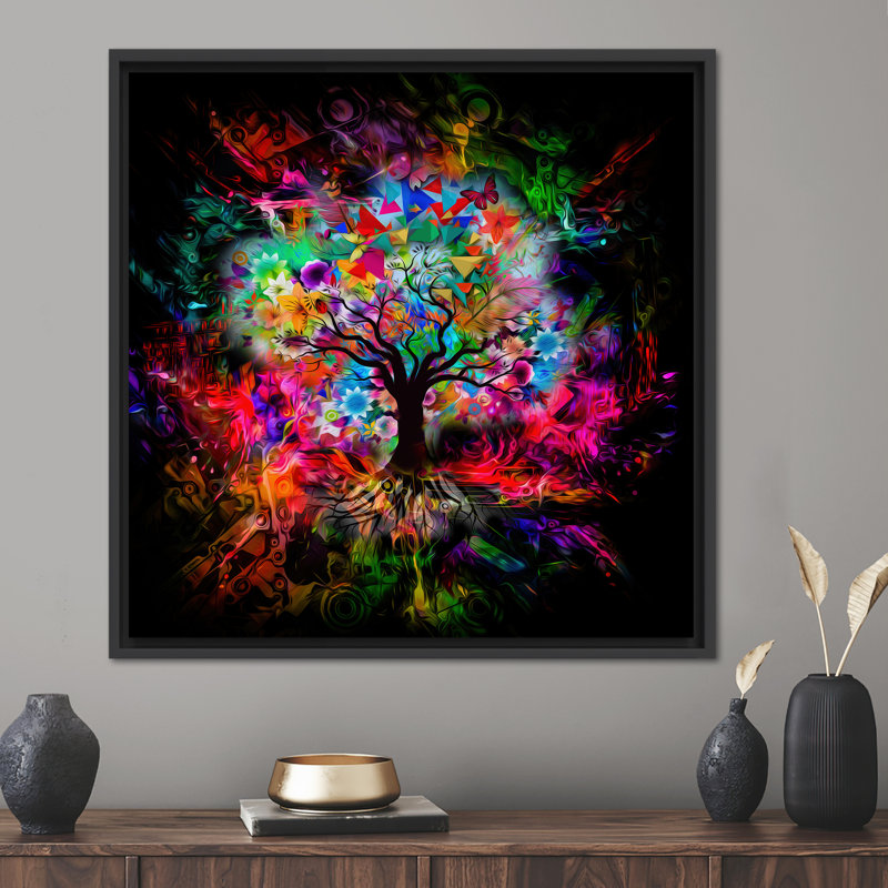 «Vibrant Oversized Tree of Life», art mural abstrait sur grande toile - idée cadeau tendance, Noir, noir, noir, noir