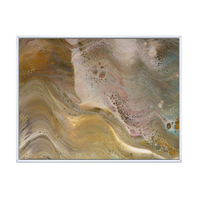 Vagues de marbre brun et gris - art mural abstrait, Cadre flottant blanc, H 12 po x l 20 po x P 1 po