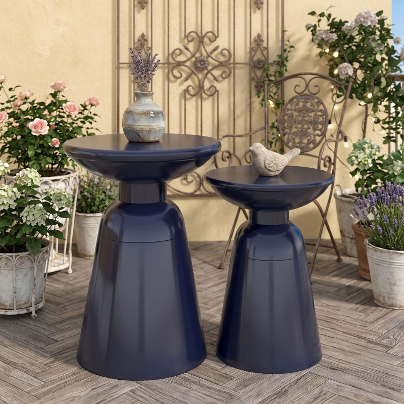 Ensemble de tables d'appoint d'extérieur modernes en fer thermolaqué sur pied, Navy Blue