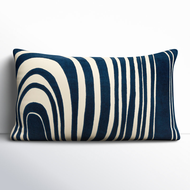 Hatton 100% Cotton Lumbar Rectangular Pillow Cover & Insert, Dark Blue/Beige