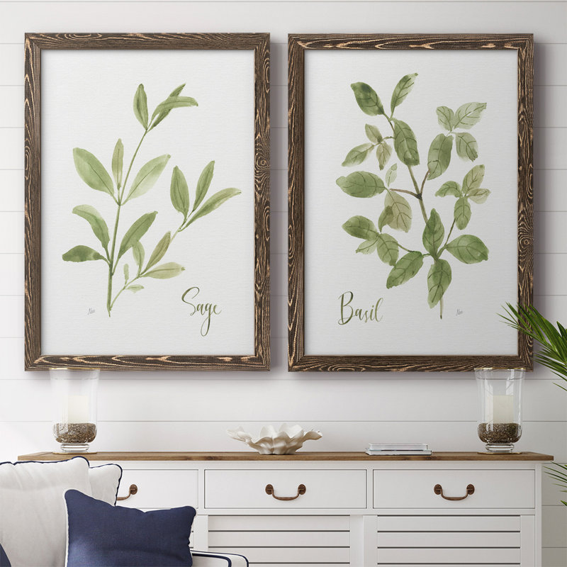 Toile encadrée Herb Sage-Premium - prête à être accrochée, H 42,5 po x l 61 po x P 1,5 po, Cadre noyer