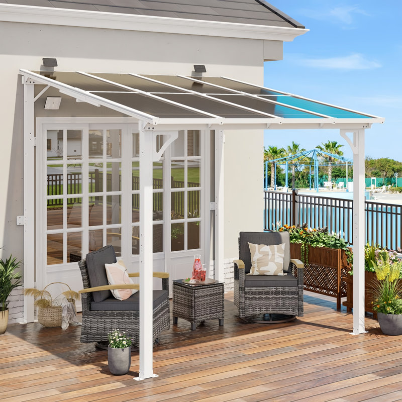 Pergola murale en aluminium avec lumière solaire Yardgrace, H 96 po x l 96 po x P 96 po