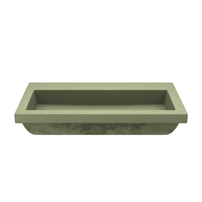 NativeStone Handcrafted Concrete 36" Trough Bathroom Sink, No Hole, Sage