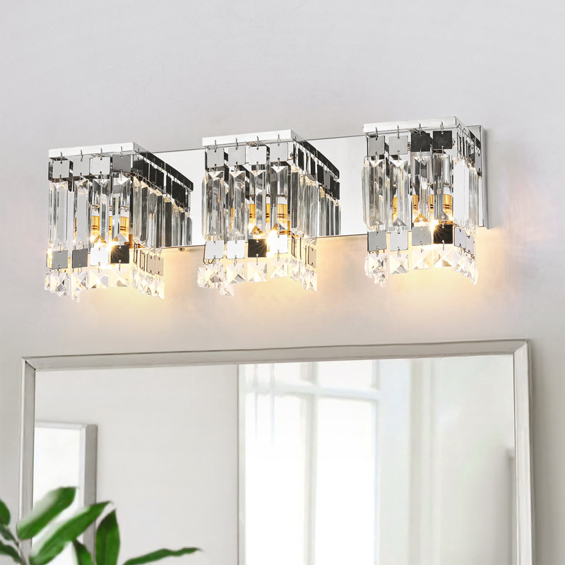 Amora 3-Light Dimmable Rectangular Bathroom Vanity Light With Crystal Shade