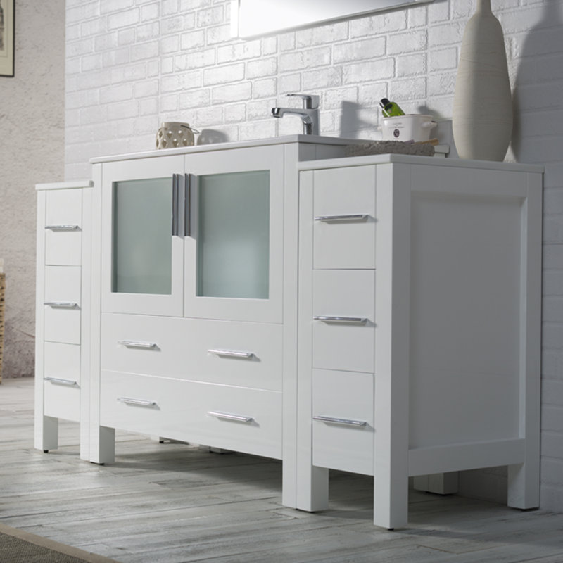 Mance 60.125'' Single Bathroom Vanity with Ceramic Top, Glossy White