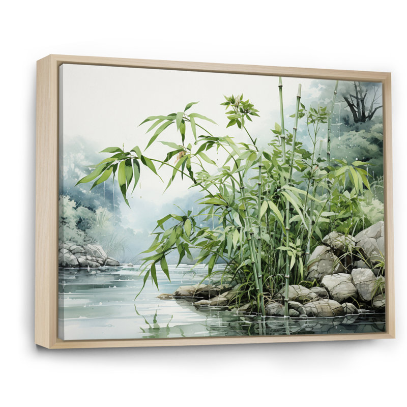 " China Art Bamboo Serenity ", 16" H x 32" W x 1" D, Natural Floater Framed